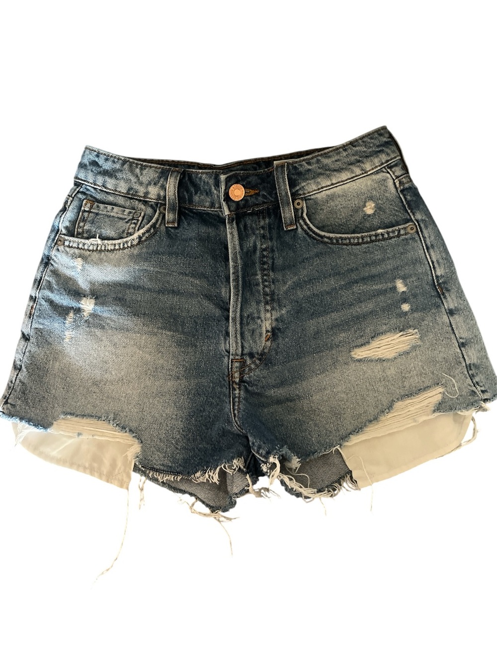 High-Rise vintage Distressed Denim Shorts - Blue H & M